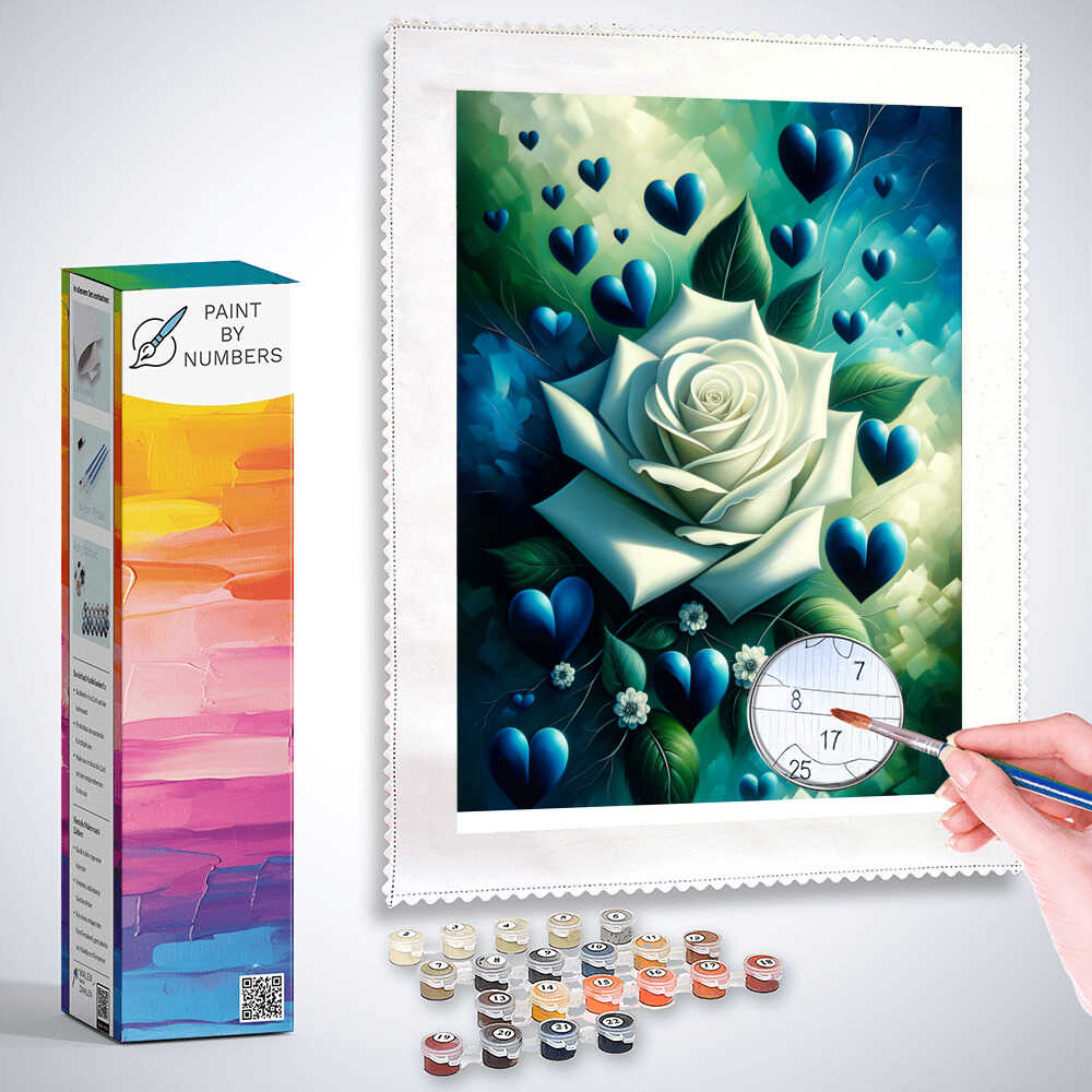 Paint by Numbers - White Rose Blue Hearts