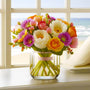 Flower arrangement in vase by the beach, perfect for Paint by Numbers Diamond Painting kits.