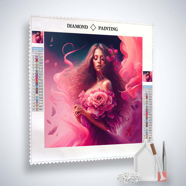 AB Diamond Painting - Pinke Rosenfrau - gedruckt in Ultra-HD - AB Diamond, Menschen, Neu eingetroffen, Quadratisch