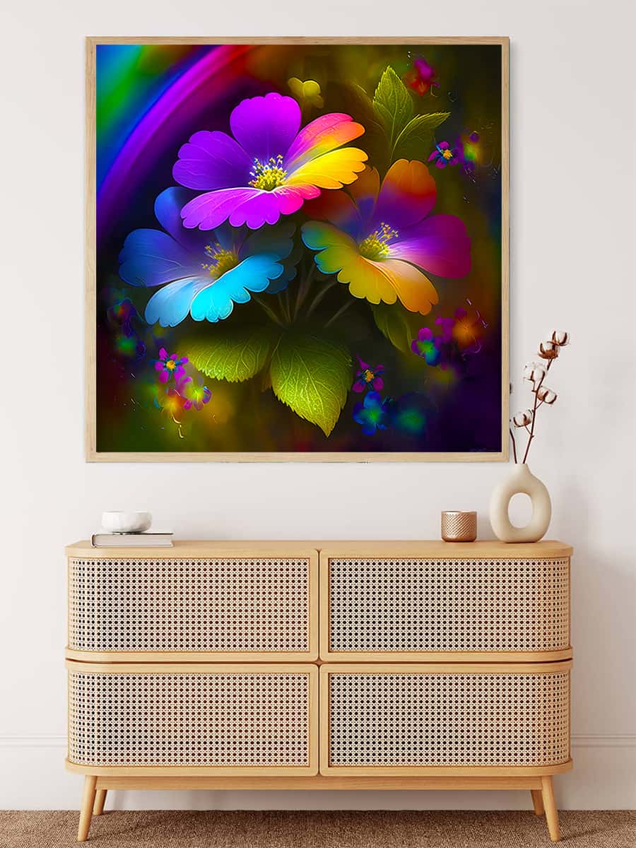 AB Diamond Painting Kit - Magic Flowers Frontal Display. Paint by Numbers Art for Home Decor.