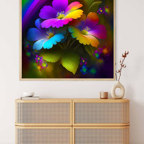 AB Diamond Painting Kit - Magic Flowers Frontal Display. Paint by Numbers Art for Home Decor.