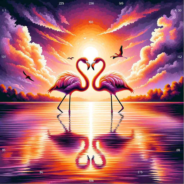 Paint by Numbers - Flamingo Heart in the Sunset