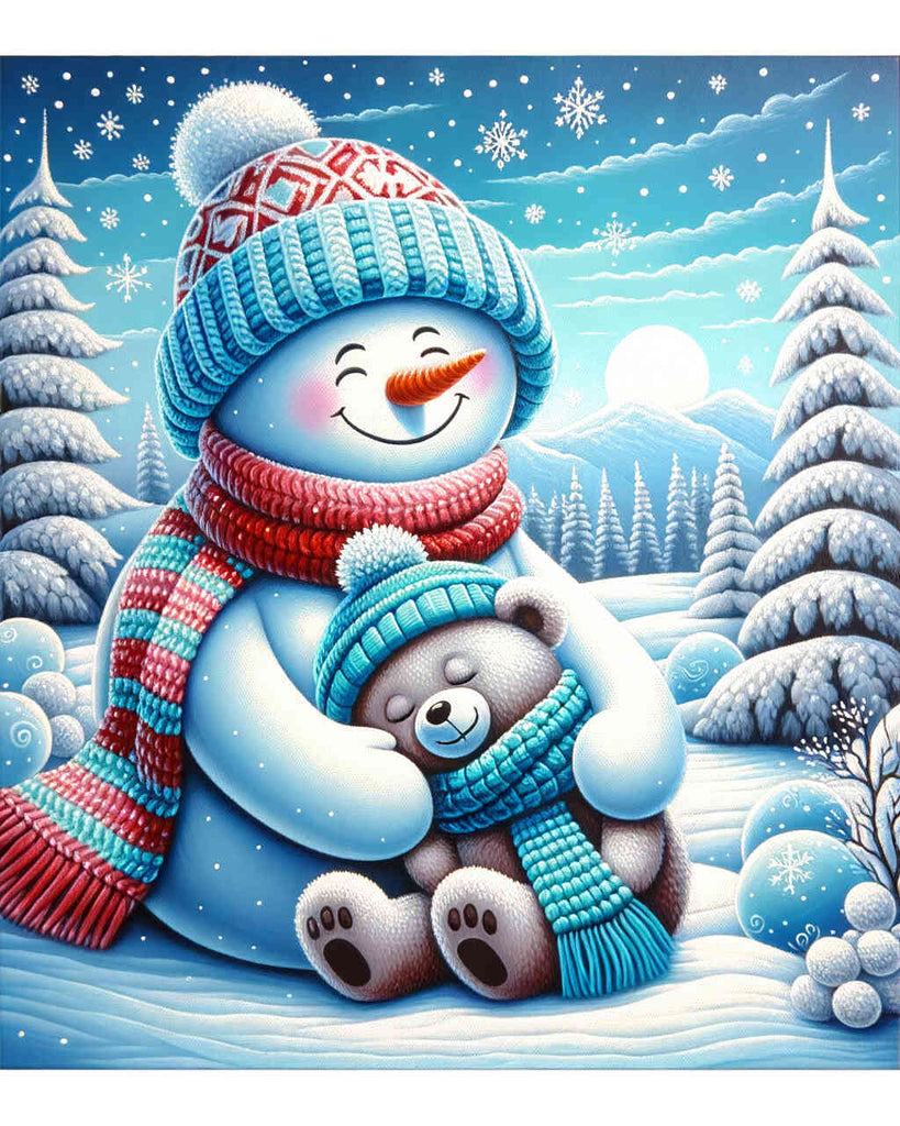 Paint by Numbers - Snowman and bear, friends