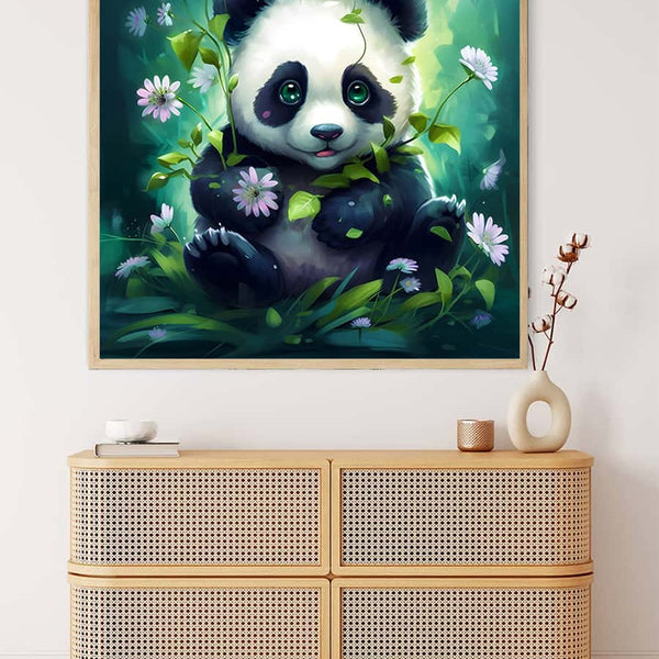 Malen nach Zahlen - Panda isst - hochwertige Leinwand - 170523, Neu eingetroffen, Pandabär, Quadratisch, Tiere