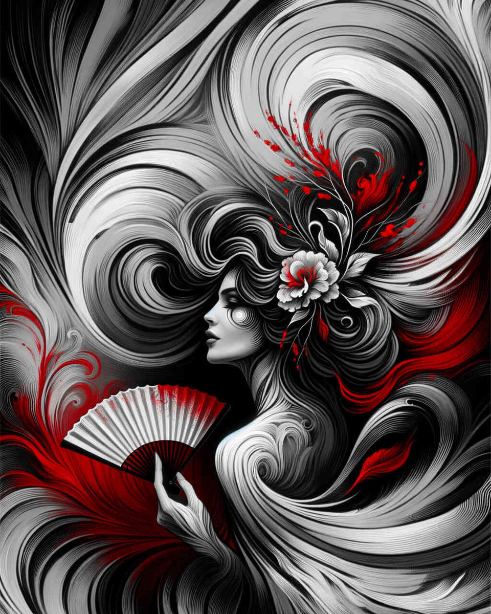Paint by Numbers - Woman Black and White and Red