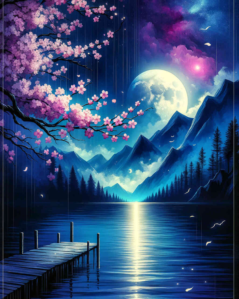 Paint by Numbers - Mountains by the Sea in the Moonlight