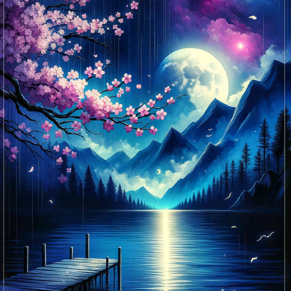 Paint by Numbers - Mountains by the Sea in the Moonlight