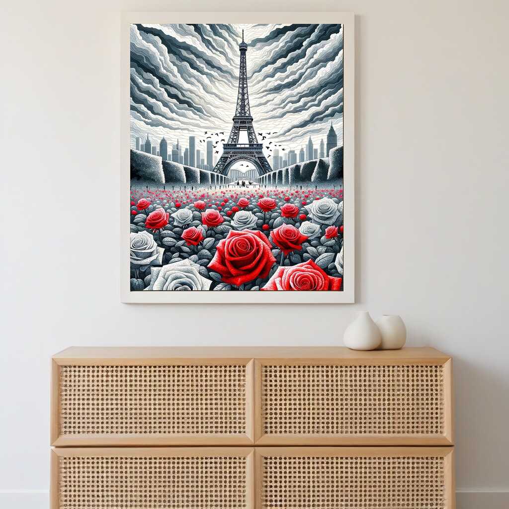 Paint by Numbers - Eiffel Tower with roses