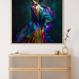 AB Diamond Painting - Frau mit buntem Kleid auf schwarzem Hintergrund - gedruckt in Ultra-HD - AB Diamond, Menschen, Neu eingetroffen, Quadratisch