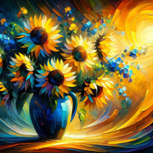 Sunflowers in blue vase - Paint by Numbers