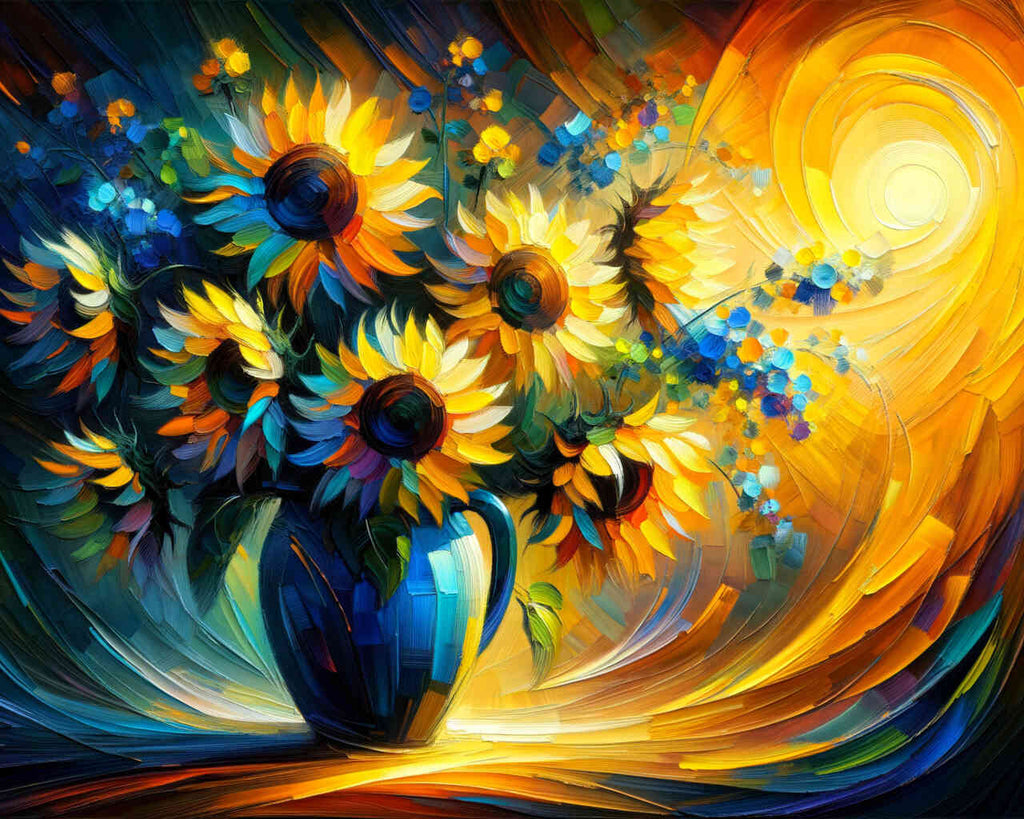 Sunflowers in blue vase - Paint by Numbers