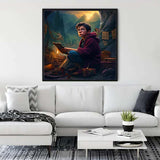 Diamond Painting - Boy in Cave Wall Art Displayed in Modern Living Room. Paint by Numbers Kit with Enhanced Acrylic Diamonds.