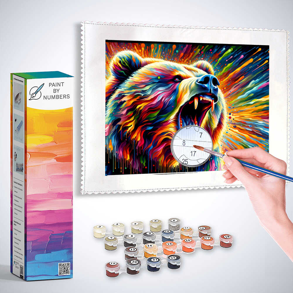 Paint by Numbers - Bear, colored and abstract
