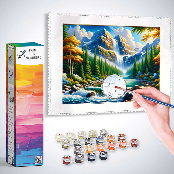 Paint by Numbers - Mountains and waterfall in the forest