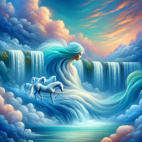Woman, waterfall - Paint by Numbers