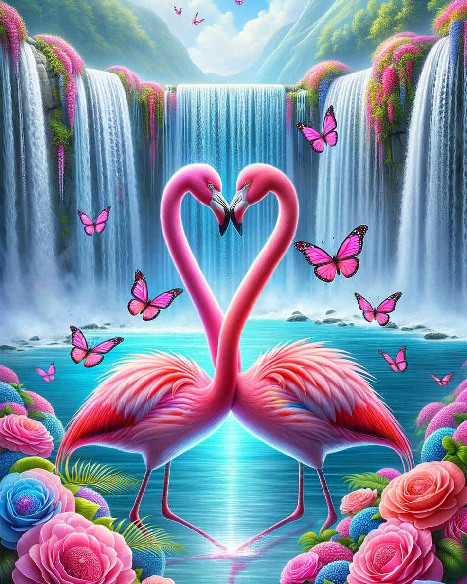 Paint by Numbers - Flamingo Heart Waterfall