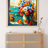 Diamond Painting Kits - Flower Arrangement by the Sea, DIY Paint by Numbers Craft Kit with Colorful Flowers and Ocean View