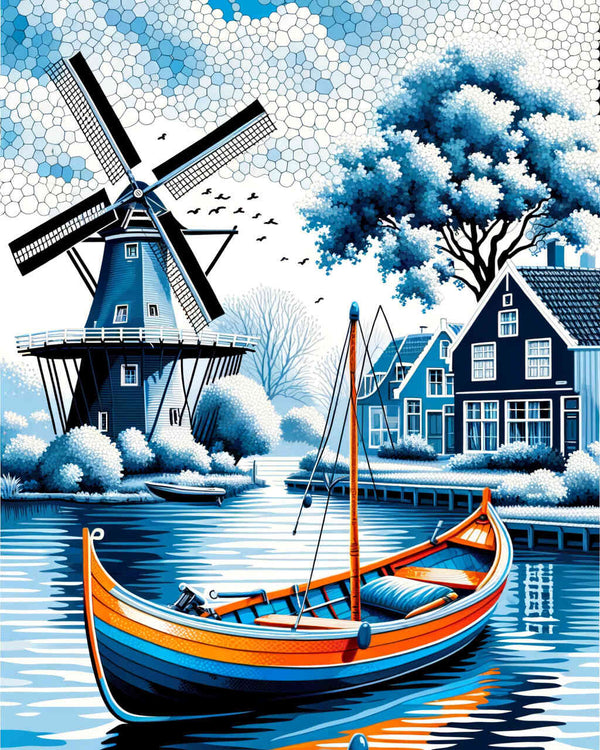 Paint by Numbers - Windmill and Boat
