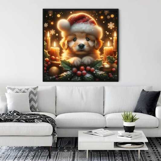 Paint by Numbers - Puppy with Christmas hat