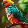 Colorful bird on branch in AB Diamond Painting kit for Paint by Numbers art project with acrylic diamonds, tweezers, and application pen.