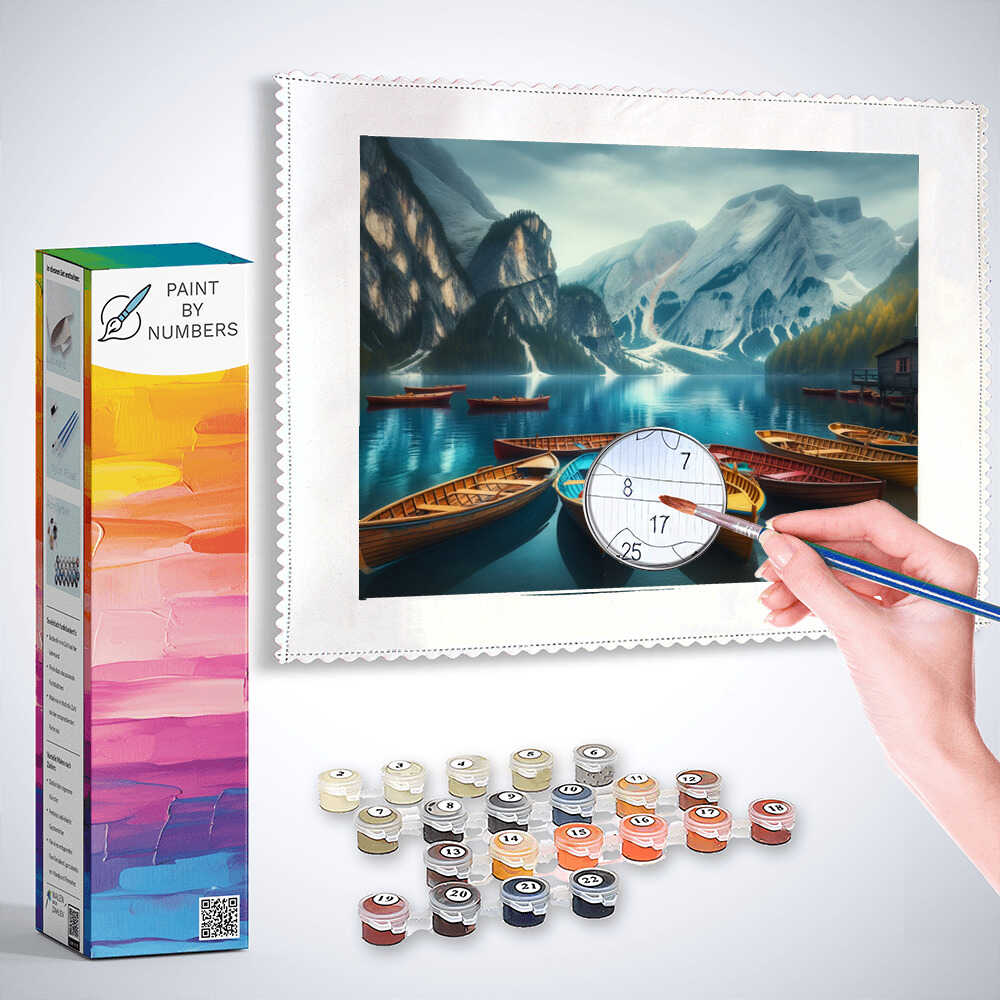 Paint by Numbers - Mountain lake, boats