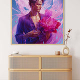 Diamond Painting - Loverboy: Elegant art piece featuring a romantic figure with vibrant flowers in hand, perfect for paint by numbers enthusiasts.