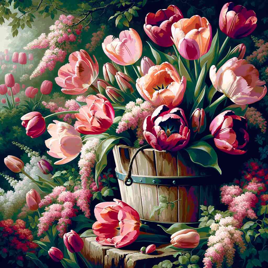 Paint by Numbers - Pink Tulips Bouquet in Bucket