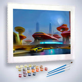 Malen nach Zahlen - Futurezone - hochwertige Leinwand - Auto, Fantasy, Horizontal, Zukunft
