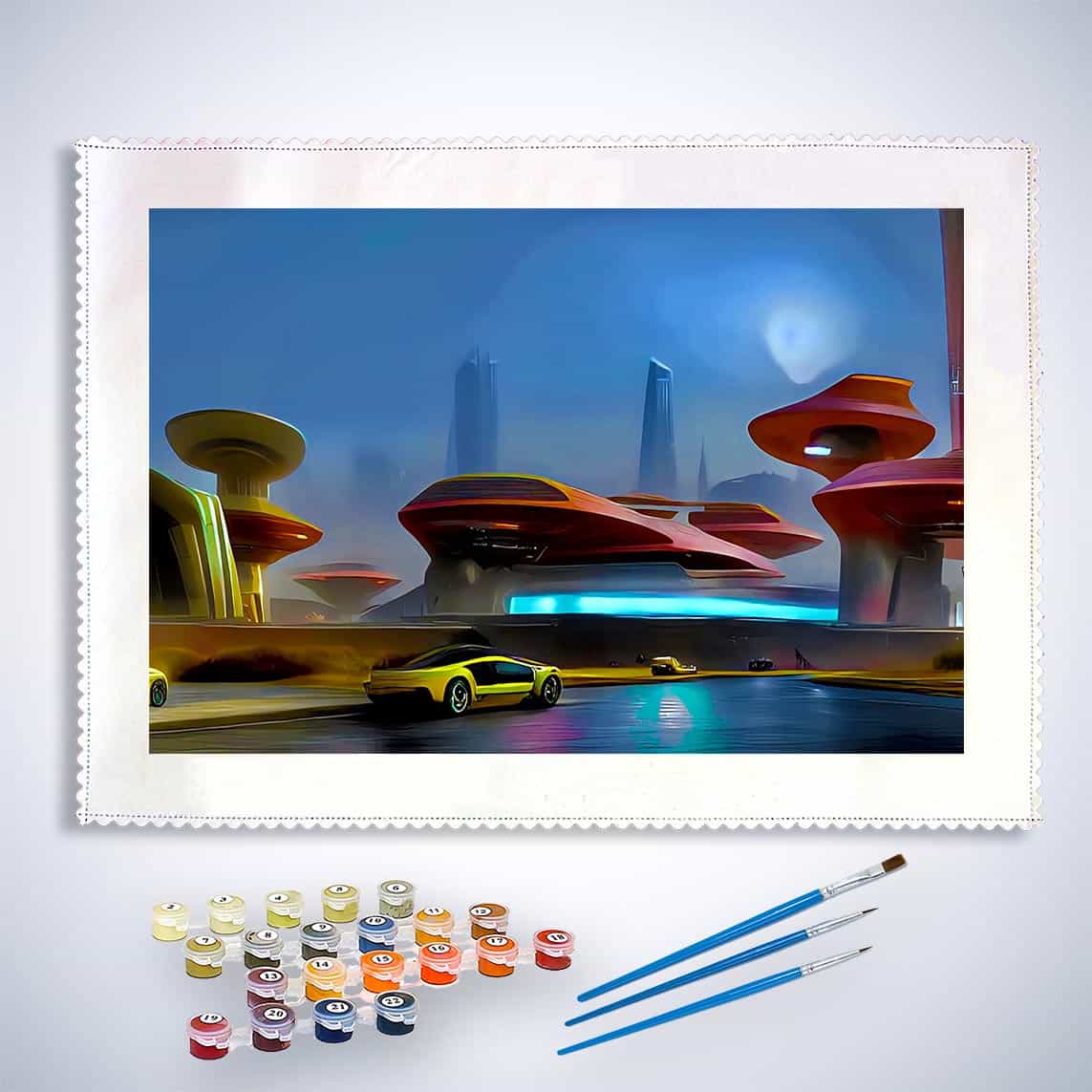 Malen nach Zahlen - Futurezone - hochwertige Leinwand - Auto, Fantasy, Horizontal, Zukunft
