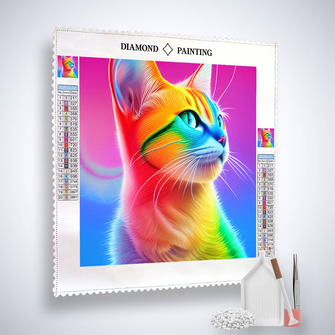 Diamond Painting - Rainbow Kitten with Paint by Numbers Tools and Canvas