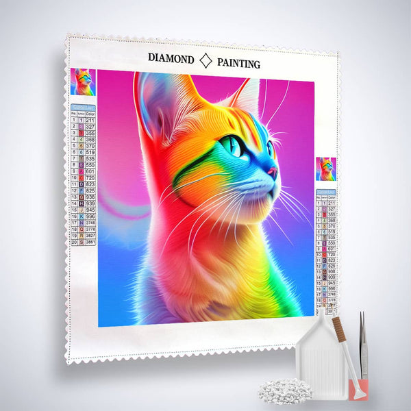 Diamond Painting - Rainbow Kitten with Paint by Numbers Tools and Canvas