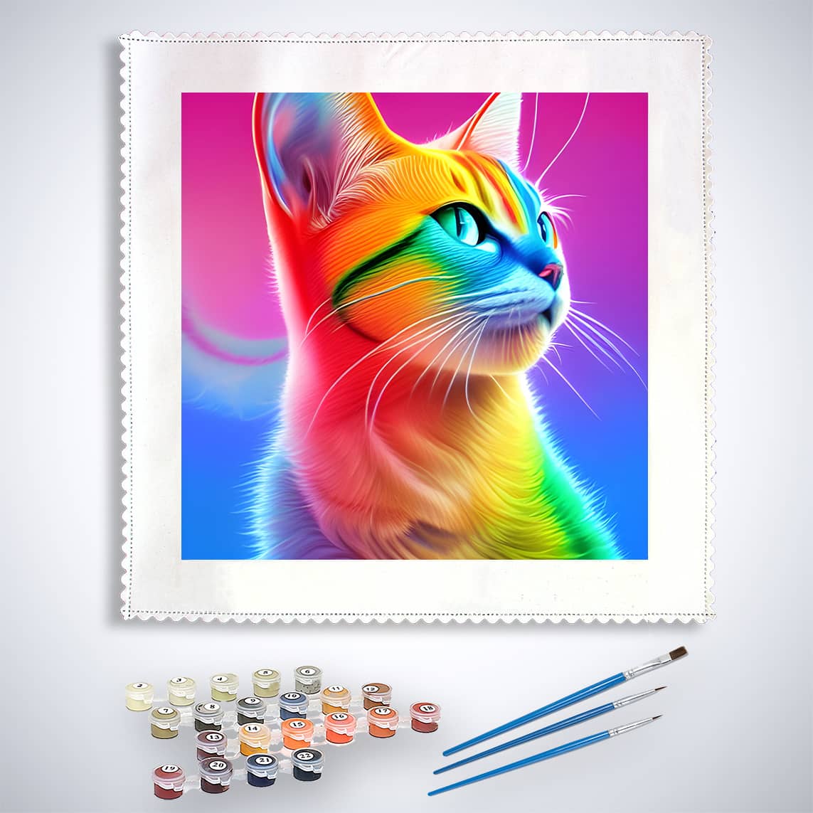 Malen nach Zahlen - Regenbogenkätzchen - hochwertige Leinwand - Katze, Quadratisch, Tiere, trendbilder