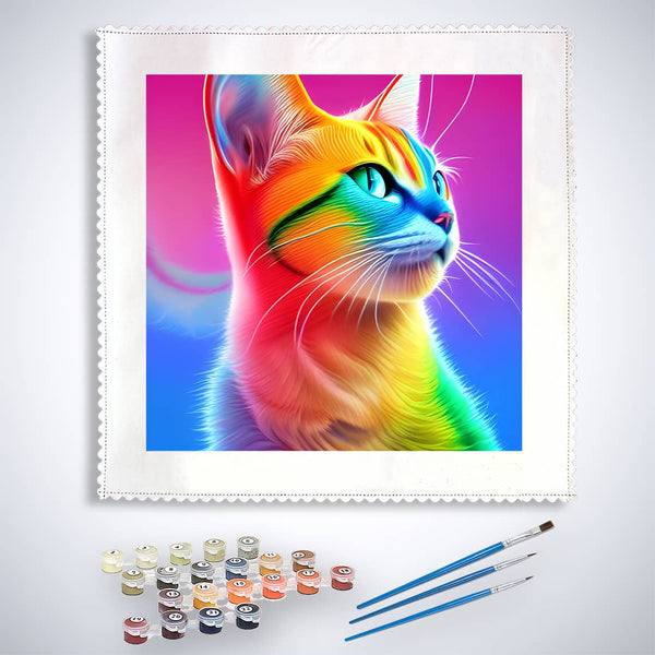 Malen nach Zahlen - Regenbogenkätzchen - hochwertige Leinwand - Katze, Quadratisch, Tiere, trendbilder