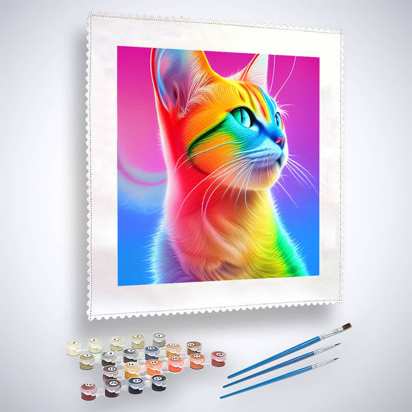 Malen nach Zahlen - Regenbogenkätzchen - hochwertige Leinwand - Katze, Quadratisch, Tiere, trendbilder
