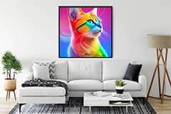 Malen nach Zahlen - Regenbogenkätzchen - hochwertige Leinwand - Katze, Quadratisch, Tiere, trendbilder