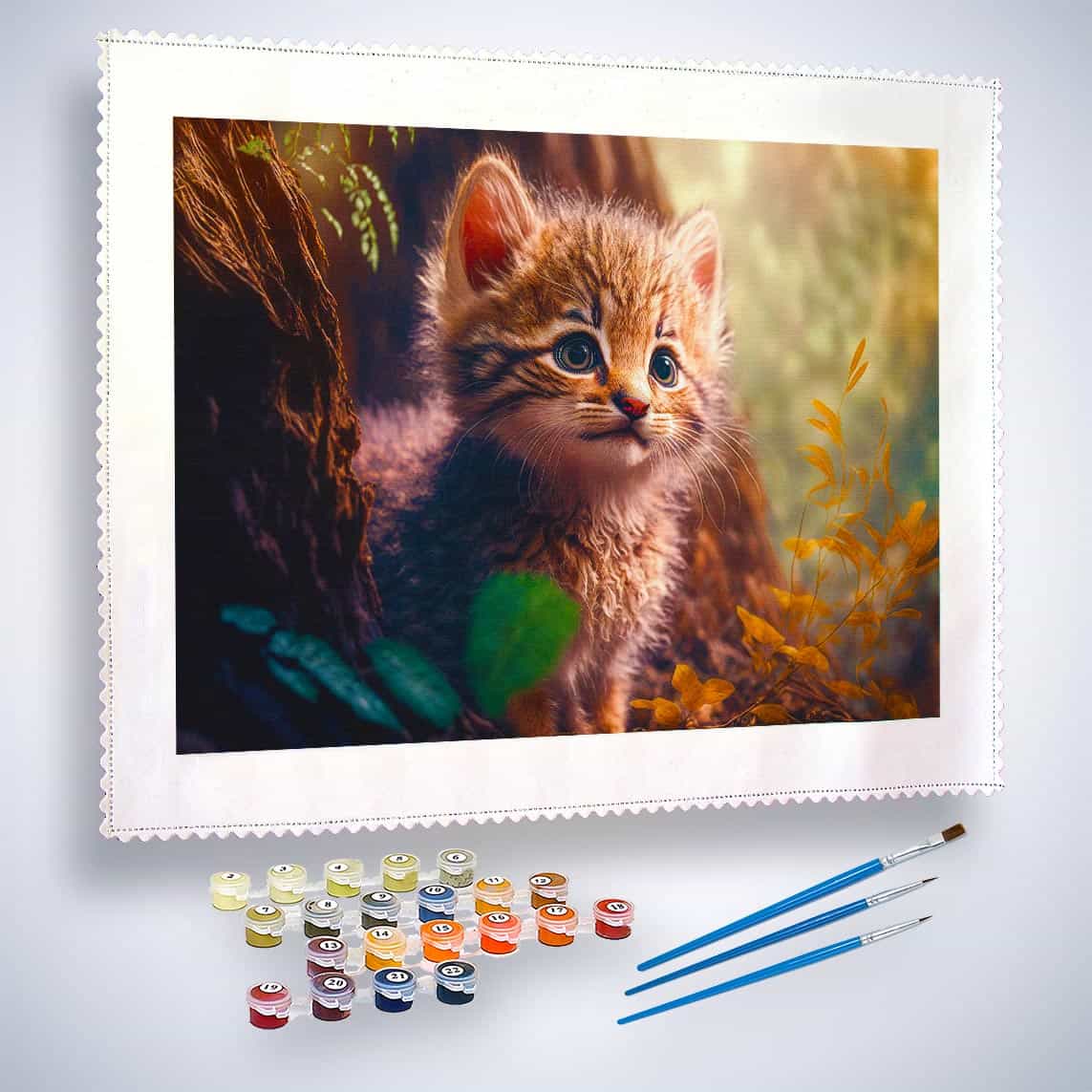 Malen nach Zahlen - Neugiriges Kätzchen - hochwertige Leinwand - Horizontal, Katze, Tiere