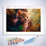 Malen nach Zahlen - Neugiriges Kätzchen - hochwertige Leinwand - Horizontal, Katze, Tiere