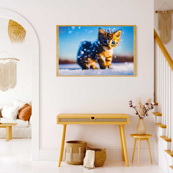 Malen nach Zahlen - Kätzchen im Schnee - hochwertige Leinwand - Horizontal, Katze, Tiere