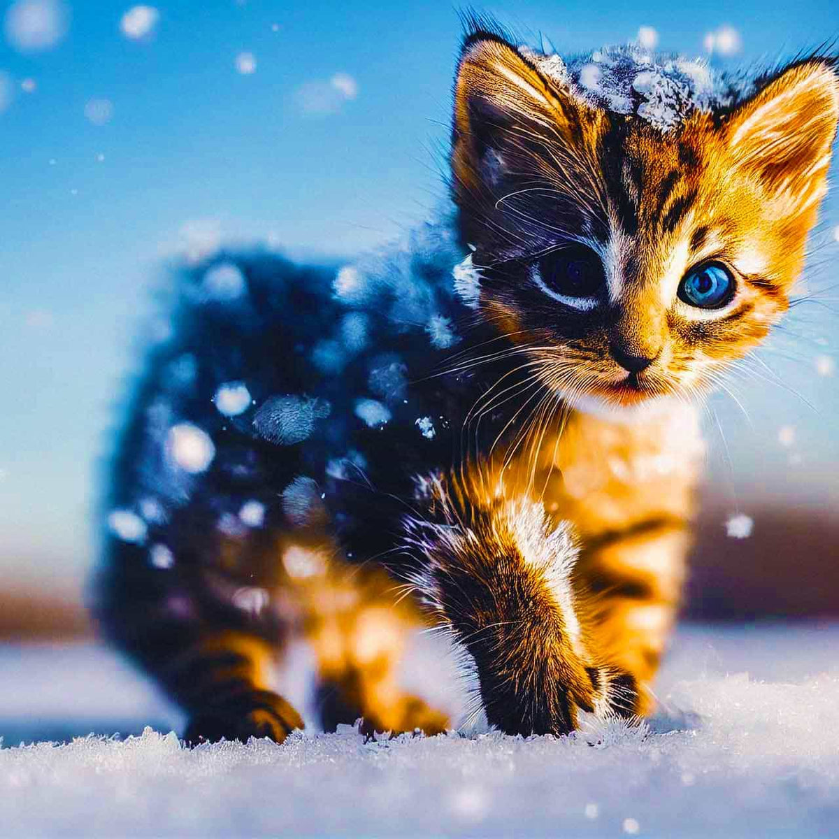 Malen nach Zahlen - Kätzchen im Schnee - hochwertige Leinwand - Horizontal, Katze, Tiere