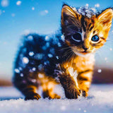 Malen nach Zahlen - Kätzchen im Schnee - hochwertige Leinwand - Horizontal, Katze, Tiere