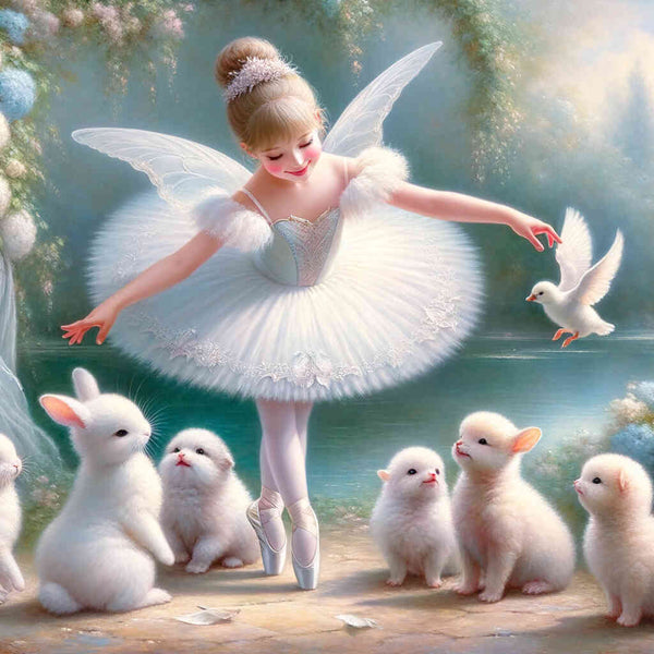 Girl, ballerina with animal babies - Paint by Numbers