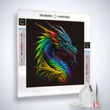 Diamond Painting Kit featuring a vibrant, colorful dragon design with included tools for paint by numbers crafting