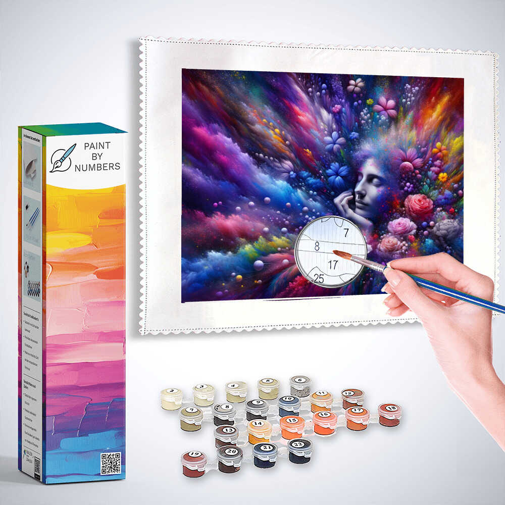 Paint by Numbers - Woman on colorful flower bed