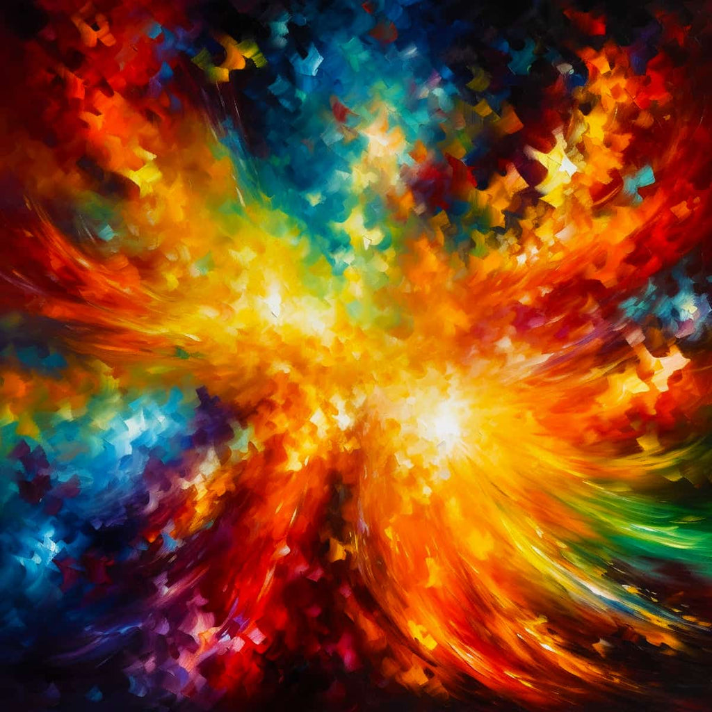 Diamond Painting - Cosmic Vastness showcasing a vibrant explosion of colors and sparkling acrylic diamonds, perfect for paint by numbers art.