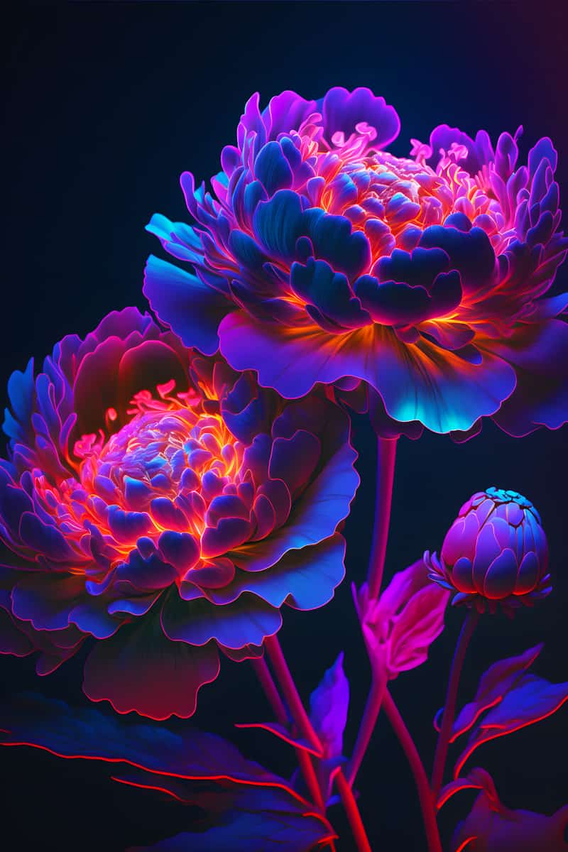 Vibrant diamond painting of radiant flowers in bright neon colors, part of the AB Diamond Painting kit, ideal for paint by numbers enthusiasts.