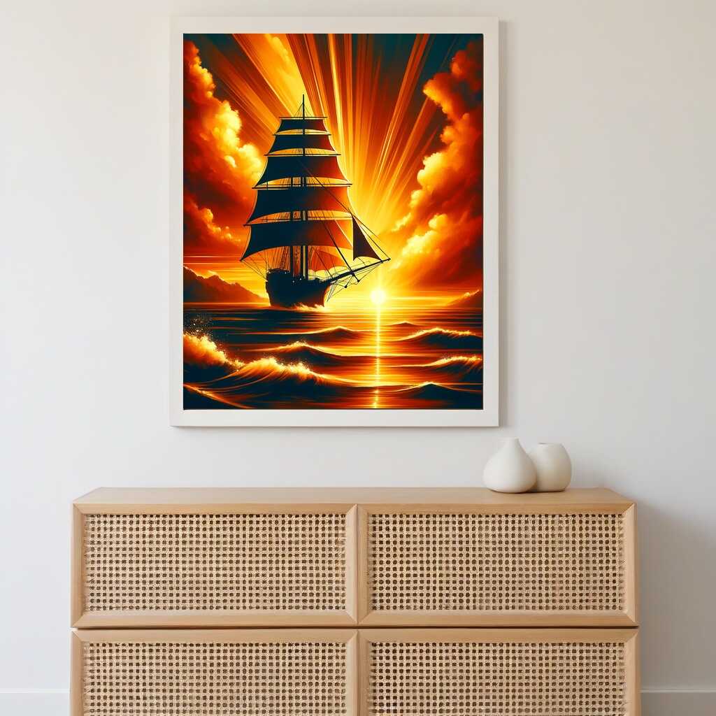 Sailing ship in front of the sun - Paint by Numbers