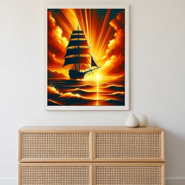 Sailing ship in front of the sun - Paint by Numbers