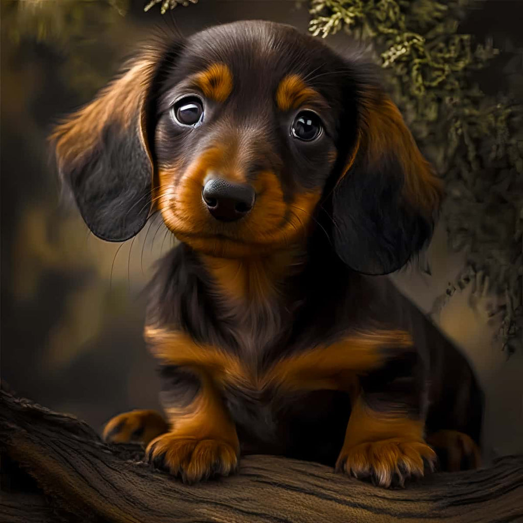 Paint by Numbers Diamond Painting Kit - Cute Dachshund Puppy Looking at Camera on Professional Canvas