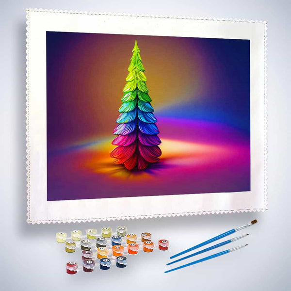 Malen nach Zahlen - Bunter Weihnachtsbaum, Abstrakt - hochwertige Leinwand - Abstrakt, Horizontal, Weihnachten