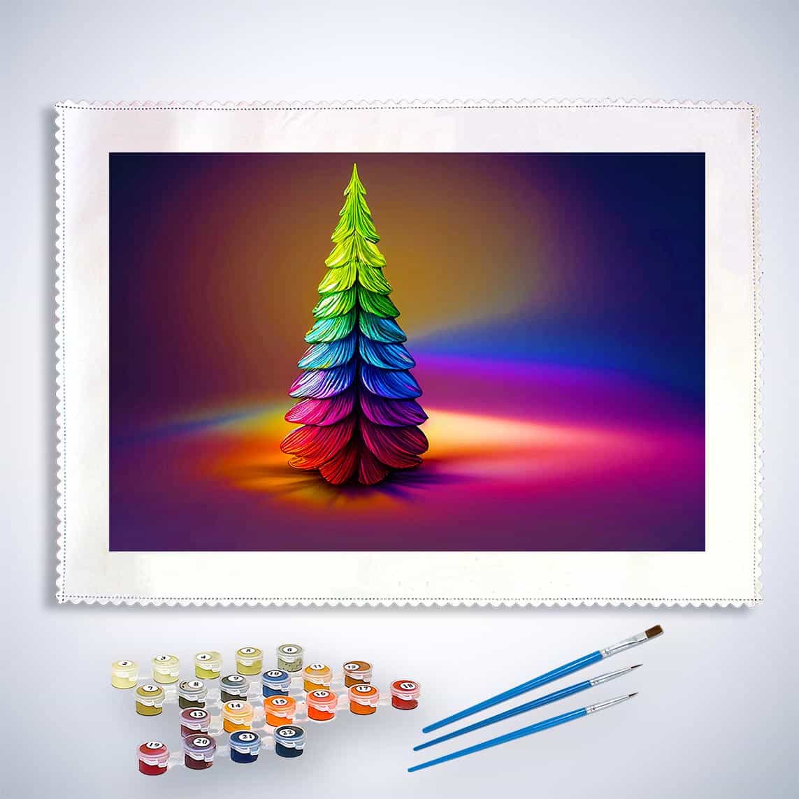 Malen nach Zahlen - Bunter Weihnachtsbaum, Abstrakt - hochwertige Leinwand - Abstrakt, Horizontal, Weihnachten